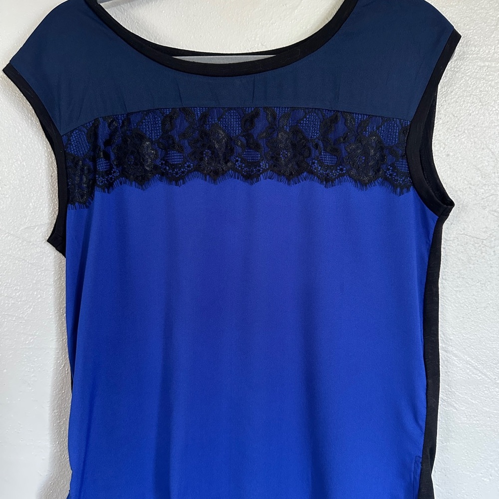 Blue and Black Lace Trim Top